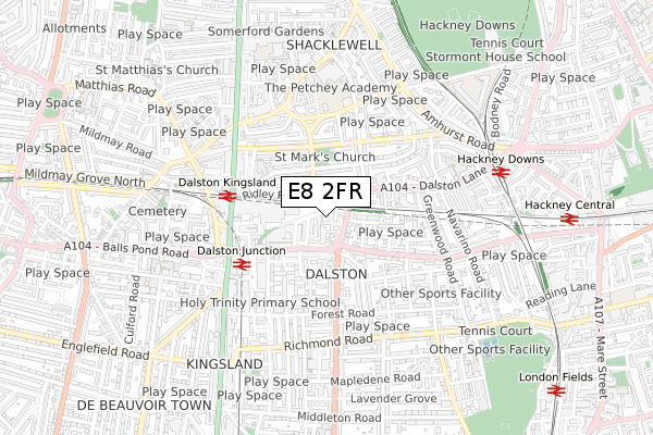 E8 2FR map - small scale - OS Open Zoomstack (Ordnance Survey)