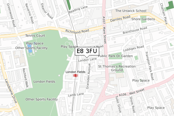 E8 3FU map - large scale - OS Open Zoomstack (Ordnance Survey)