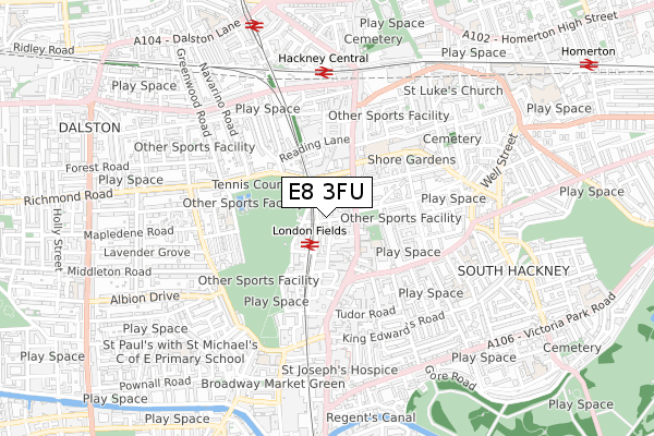 E8 3FU map - small scale - OS Open Zoomstack (Ordnance Survey)