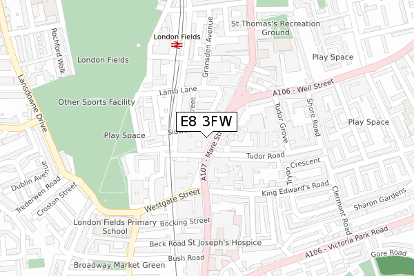 E8 3FW map - large scale - OS Open Zoomstack (Ordnance Survey)