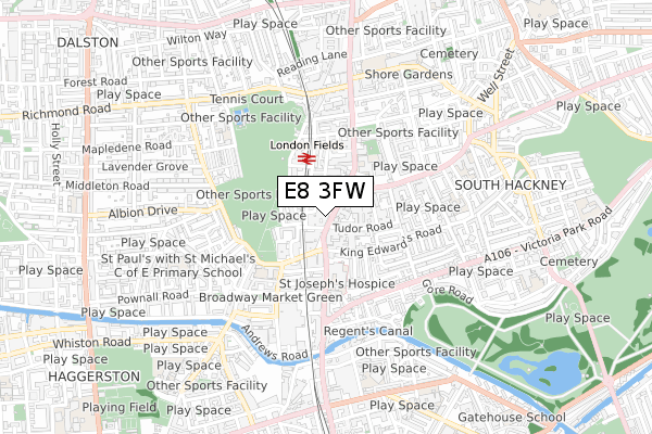 E8 3FW map - small scale - OS Open Zoomstack (Ordnance Survey)