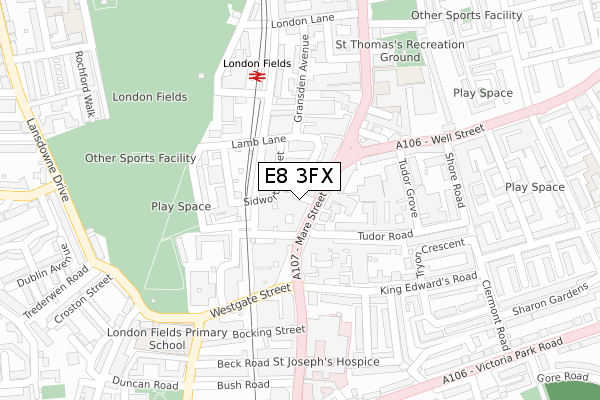 E8 3FX map - large scale - OS Open Zoomstack (Ordnance Survey)