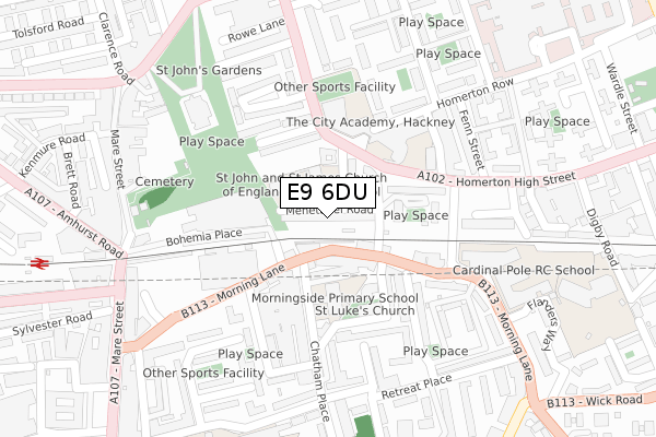 E9 6DU map - large scale - OS Open Zoomstack (Ordnance Survey)