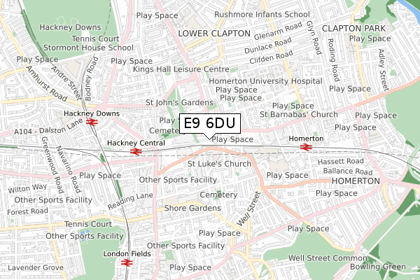 E9 6DU map - small scale - OS Open Zoomstack (Ordnance Survey)