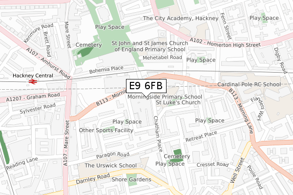 E9 6FB map - large scale - OS Open Zoomstack (Ordnance Survey)