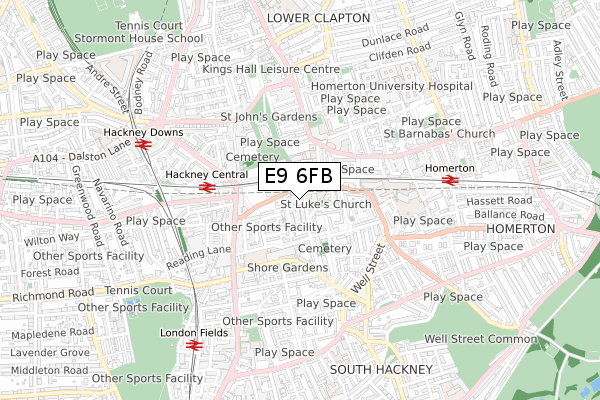 E9 6FB map - small scale - OS Open Zoomstack (Ordnance Survey)