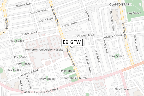 E9 6FW map - large scale - OS Open Zoomstack (Ordnance Survey)