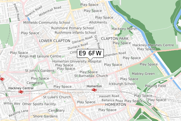 E9 6FW map - small scale - OS Open Zoomstack (Ordnance Survey)