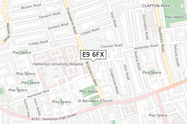 E9 6FX map - large scale - OS Open Zoomstack (Ordnance Survey)