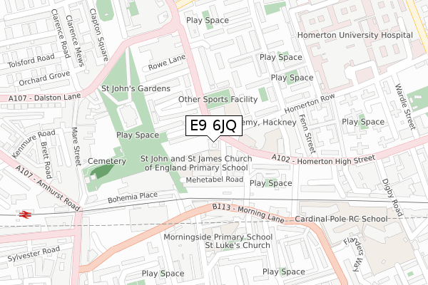 E9 6JQ map - large scale - OS Open Zoomstack (Ordnance Survey)