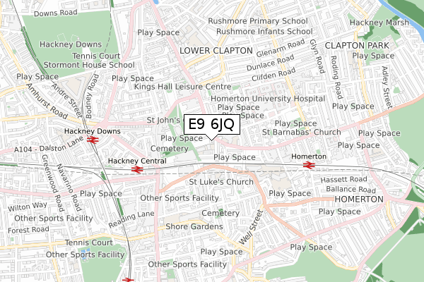 E9 6JQ map - small scale - OS Open Zoomstack (Ordnance Survey)