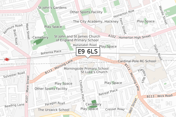 E9 6LS map - large scale - OS Open Zoomstack (Ordnance Survey)