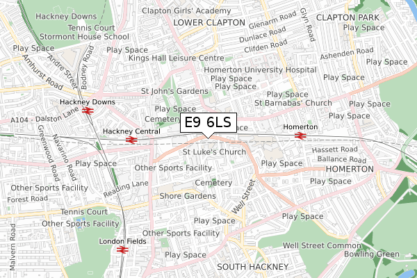 E9 6LS map - small scale - OS Open Zoomstack (Ordnance Survey)