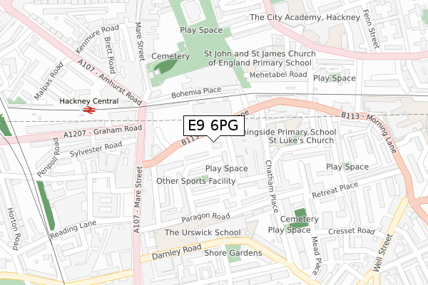 E9 6PG map - large scale - OS Open Zoomstack (Ordnance Survey)