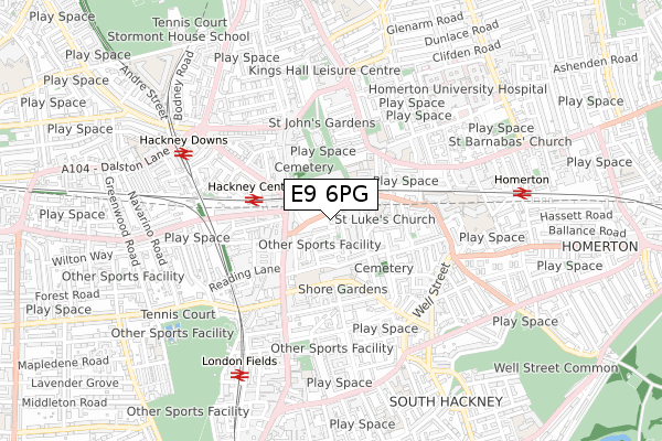 E9 6PG map - small scale - OS Open Zoomstack (Ordnance Survey)