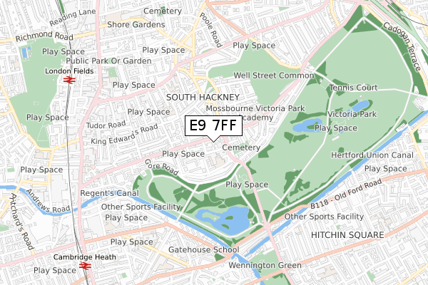 E9 7FF map - small scale - OS Open Zoomstack (Ordnance Survey)