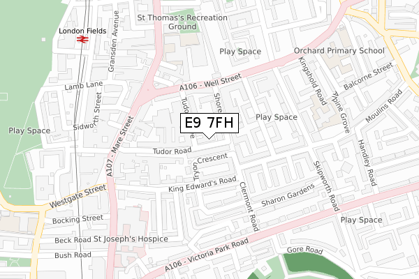 E9 7FH map - large scale - OS Open Zoomstack (Ordnance Survey)