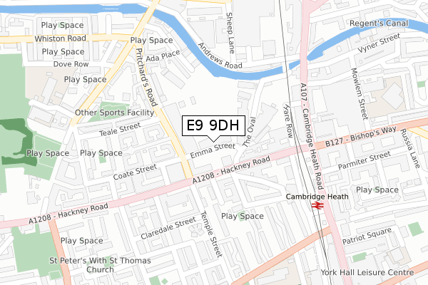 E9 9DH map - large scale - OS Open Zoomstack (Ordnance Survey)