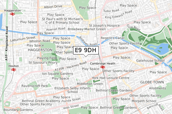 E9 9DH map - small scale - OS Open Zoomstack (Ordnance Survey)