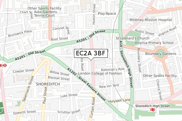 EC2A 3BF map - large scale - OS Open Zoomstack (Ordnance Survey)