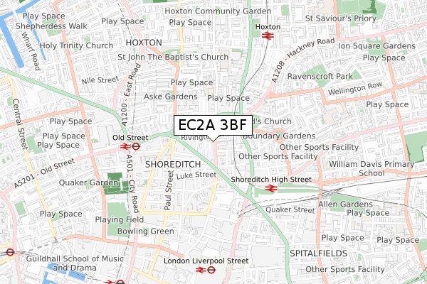 EC2A 3BF map - small scale - OS Open Zoomstack (Ordnance Survey)