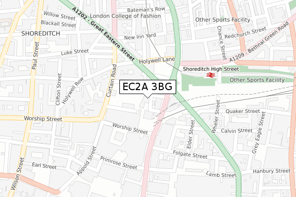 EC2A 3BG map - large scale - OS Open Zoomstack (Ordnance Survey)