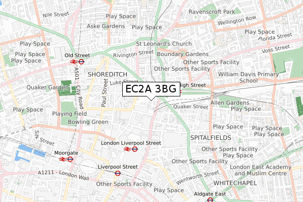 EC2A 3BG map - small scale - OS Open Zoomstack (Ordnance Survey)