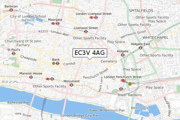 EC3V 4AG map - small scale - OS Open Zoomstack (Ordnance Survey)