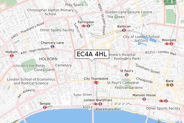 EC4A 4HL map - small scale - OS Open Zoomstack (Ordnance Survey)