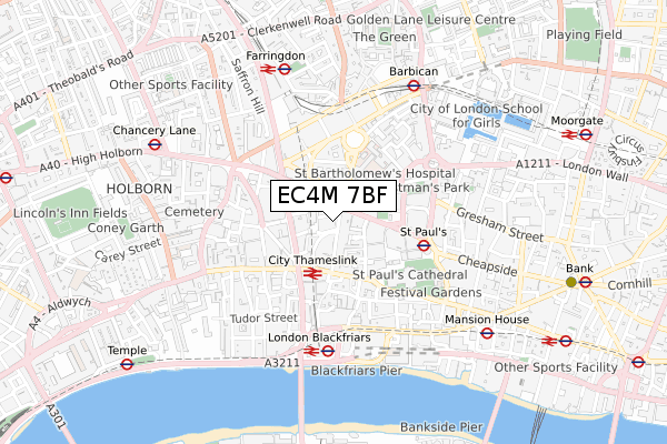 EC4M 7BF map - small scale - OS Open Zoomstack (Ordnance Survey)