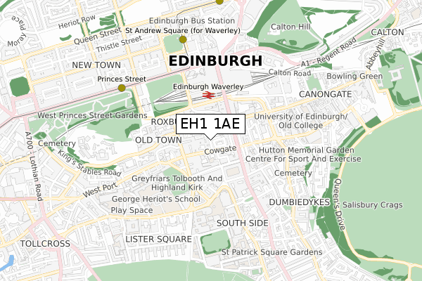 EH1 1AE map - small scale - OS Open Zoomstack (Ordnance Survey)