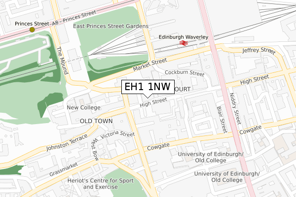 EH1 1NW map - large scale - OS Open Zoomstack (Ordnance Survey)