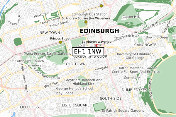 EH1 1NW map - small scale - OS Open Zoomstack (Ordnance Survey)