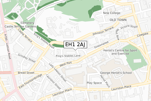 EH1 2AJ map - large scale - OS Open Zoomstack (Ordnance Survey)