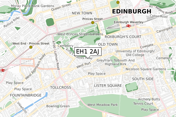 EH1 2AJ map - small scale - OS Open Zoomstack (Ordnance Survey)