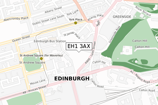 EH1 3AX map - large scale - OS Open Zoomstack (Ordnance Survey)