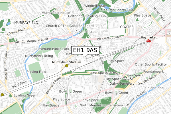 EH1 9AS map - small scale - OS Open Zoomstack (Ordnance Survey)