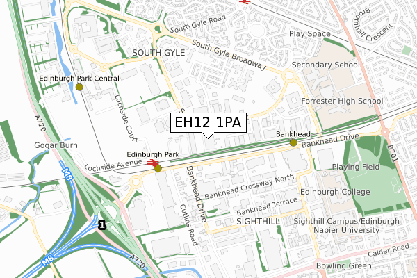 EH12 1PA map - small scale - OS Open Zoomstack (Ordnance Survey)