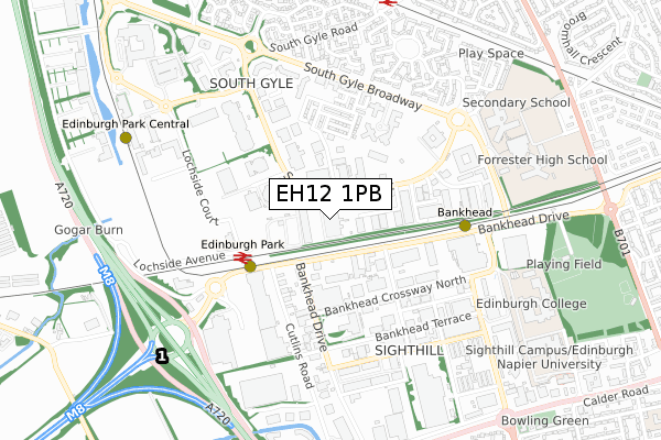 EH12 1PB map - small scale - OS Open Zoomstack (Ordnance Survey)