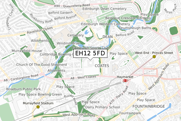 EH12 5FD map - small scale - OS Open Zoomstack (Ordnance Survey)