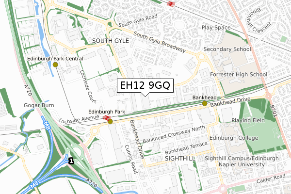 EH12 9GQ map - small scale - OS Open Zoomstack (Ordnance Survey)