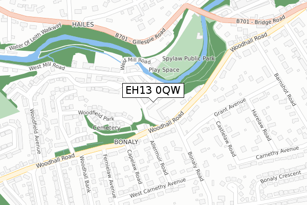 EH13 0QW map - large scale - OS Open Zoomstack (Ordnance Survey)