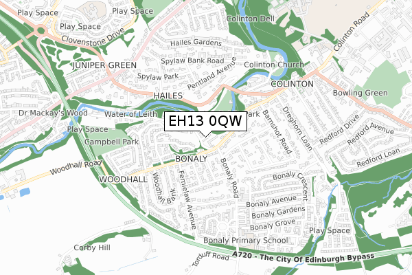 EH13 0QW map - small scale - OS Open Zoomstack (Ordnance Survey)