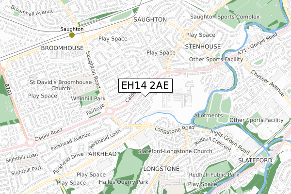 EH14 2AE map - small scale - OS Open Zoomstack (Ordnance Survey)