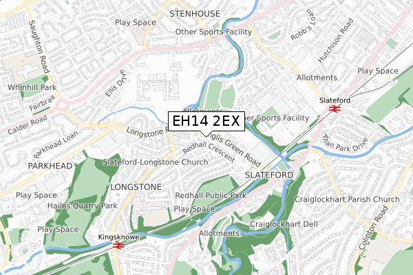 EH14 2EX map - small scale - OS Open Zoomstack (Ordnance Survey)