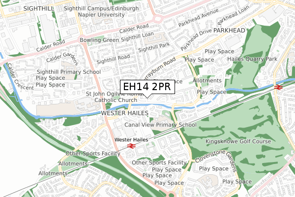 EH14 2PR map - small scale - OS Open Zoomstack (Ordnance Survey)