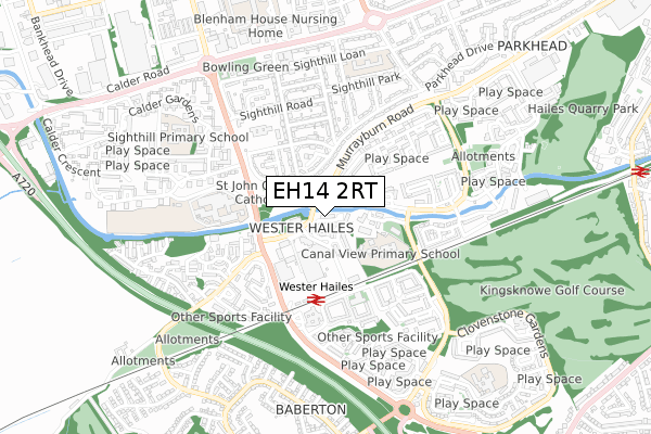 EH14 2RT map - small scale - OS Open Zoomstack (Ordnance Survey)