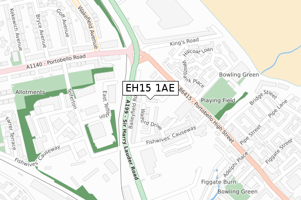 EH15 1AE map - large scale - OS Open Zoomstack (Ordnance Survey)