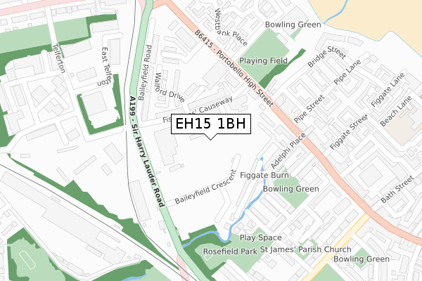 EH15 1BH map - large scale - OS Open Zoomstack (Ordnance Survey)