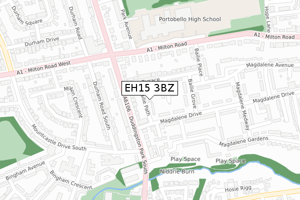 EH15 3BZ map - large scale - OS Open Zoomstack (Ordnance Survey)